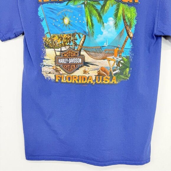 Harley Davidson Motor Cycles Blue Key West Beach Hammock Graphic T Shirt - Picture 11 of 13